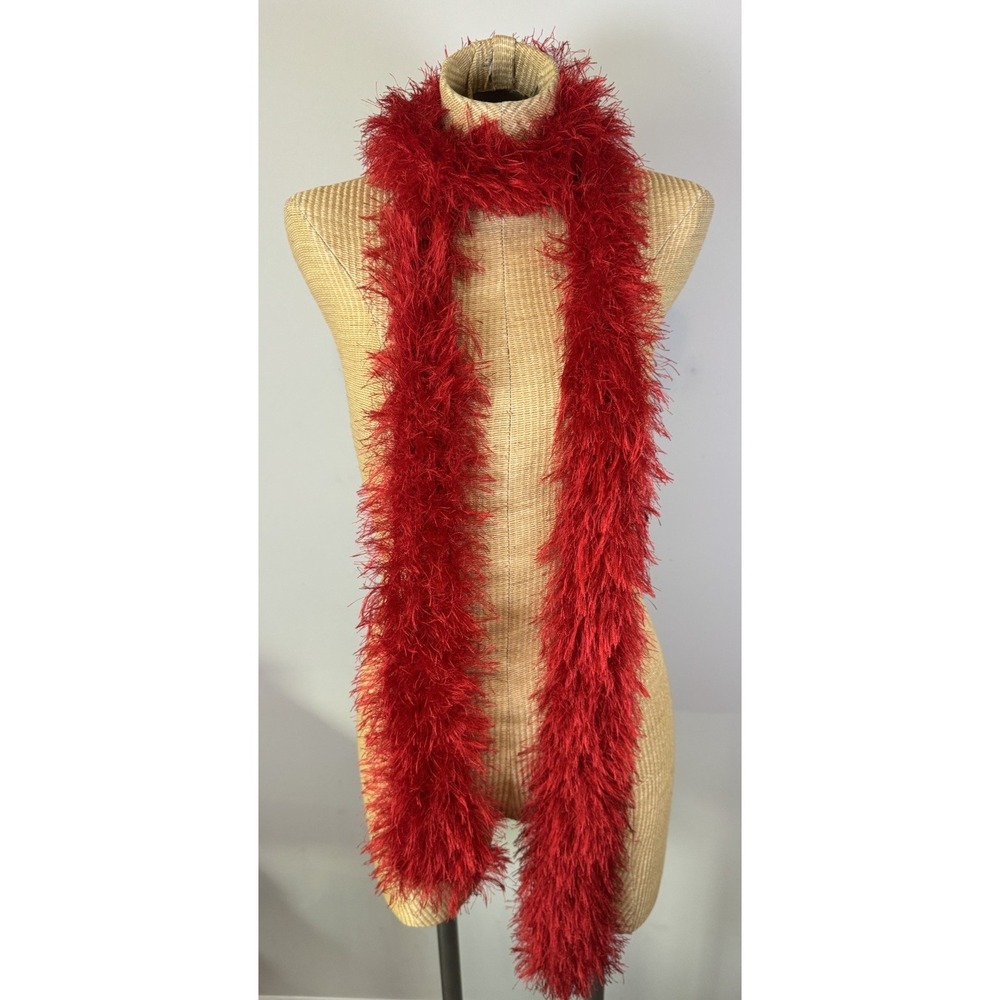 Vtg Y2K Fuzzy Fluffy Eyelash Knit Tube Scarf Red Long 80" Fairy Whimsy Goth